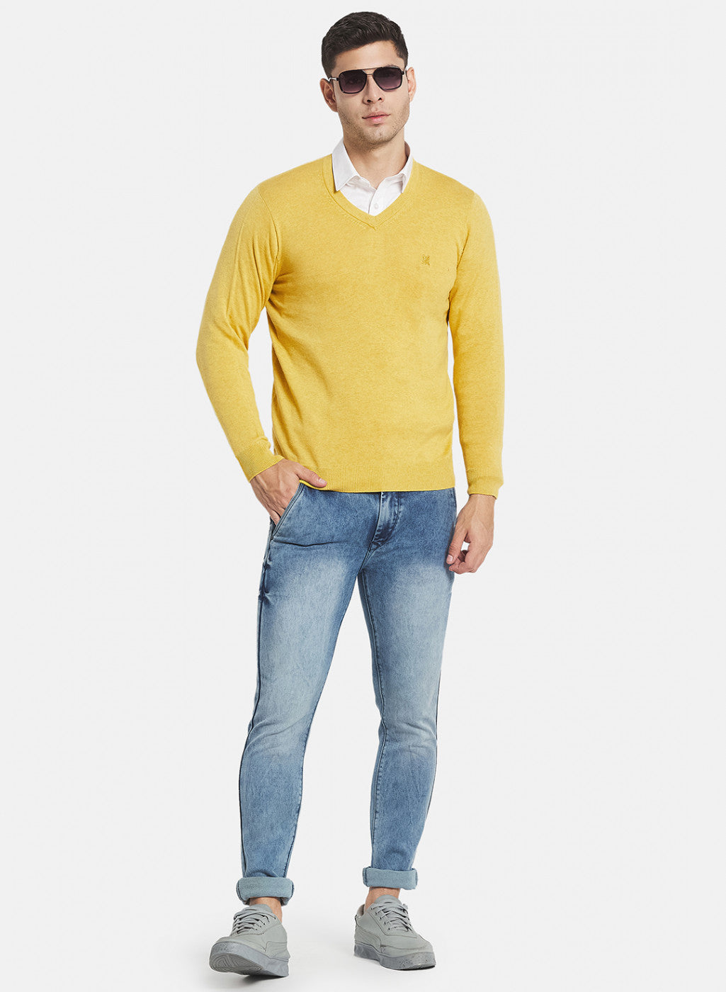 Men Yellow Solid Pullover