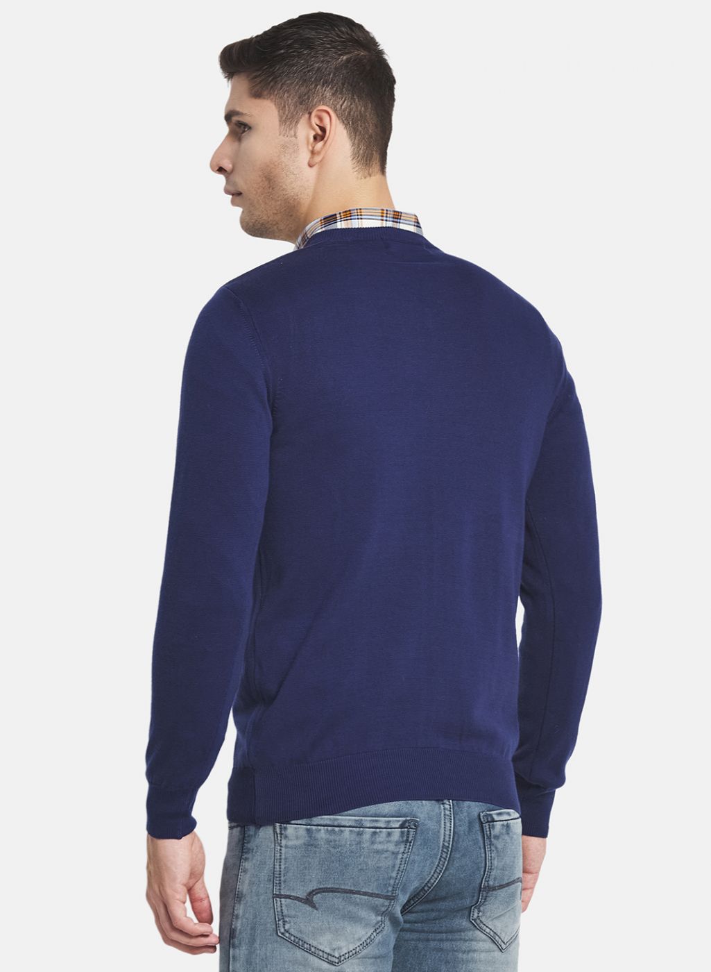 Men Blue Solid Pullover