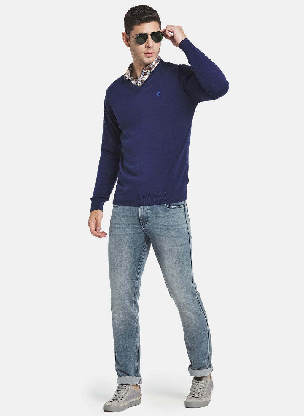 Men Blue Solid Pullover