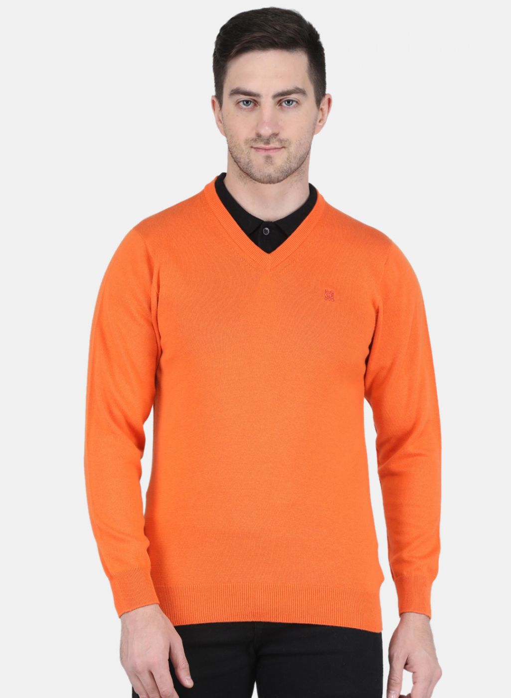 Men Orange Solid Pullover