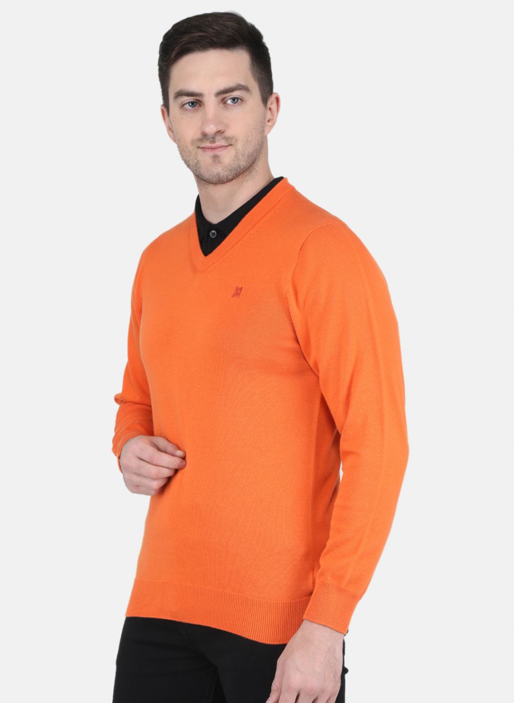 Men Orange Solid Pullover