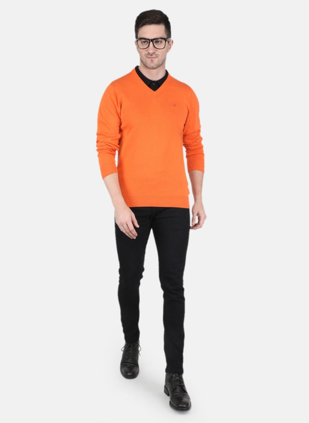 Men Orange Solid Pullover