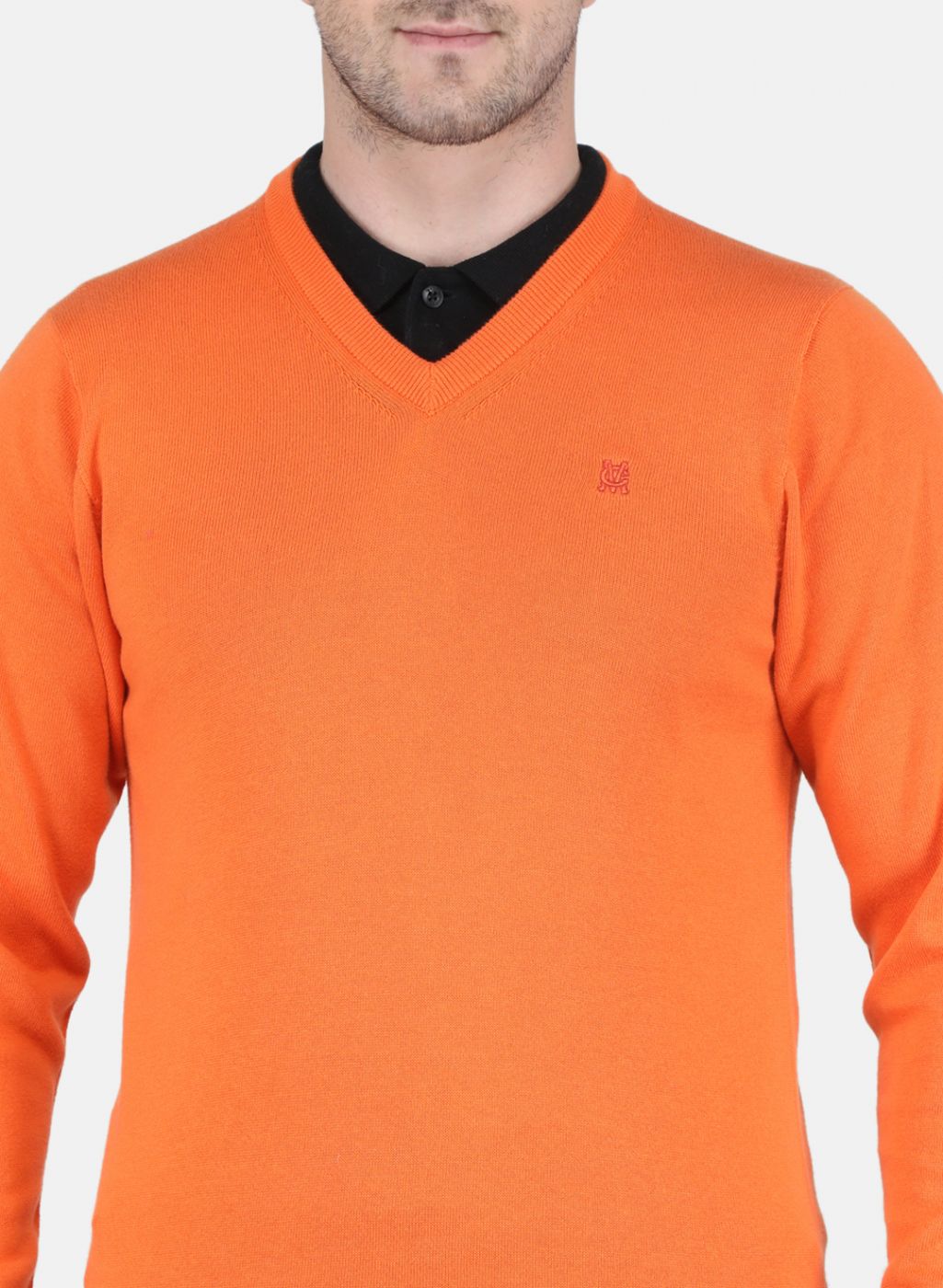 Men Orange Solid Pullover