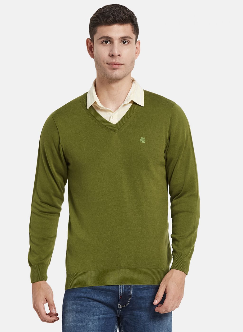 Men Olive Solid Pullover