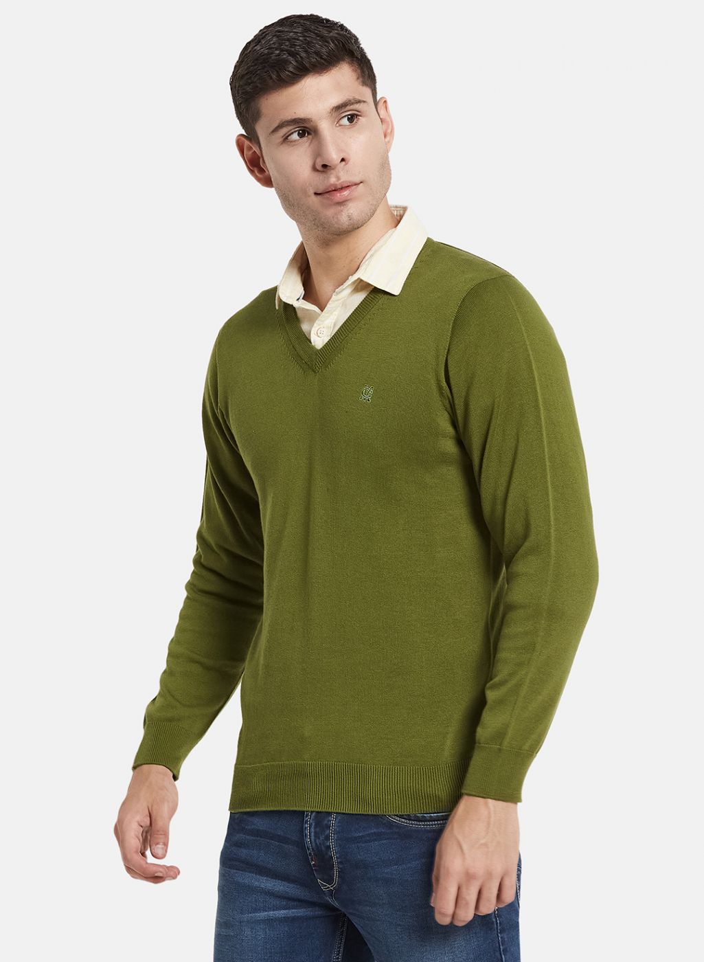 Men Olive Solid Pullover