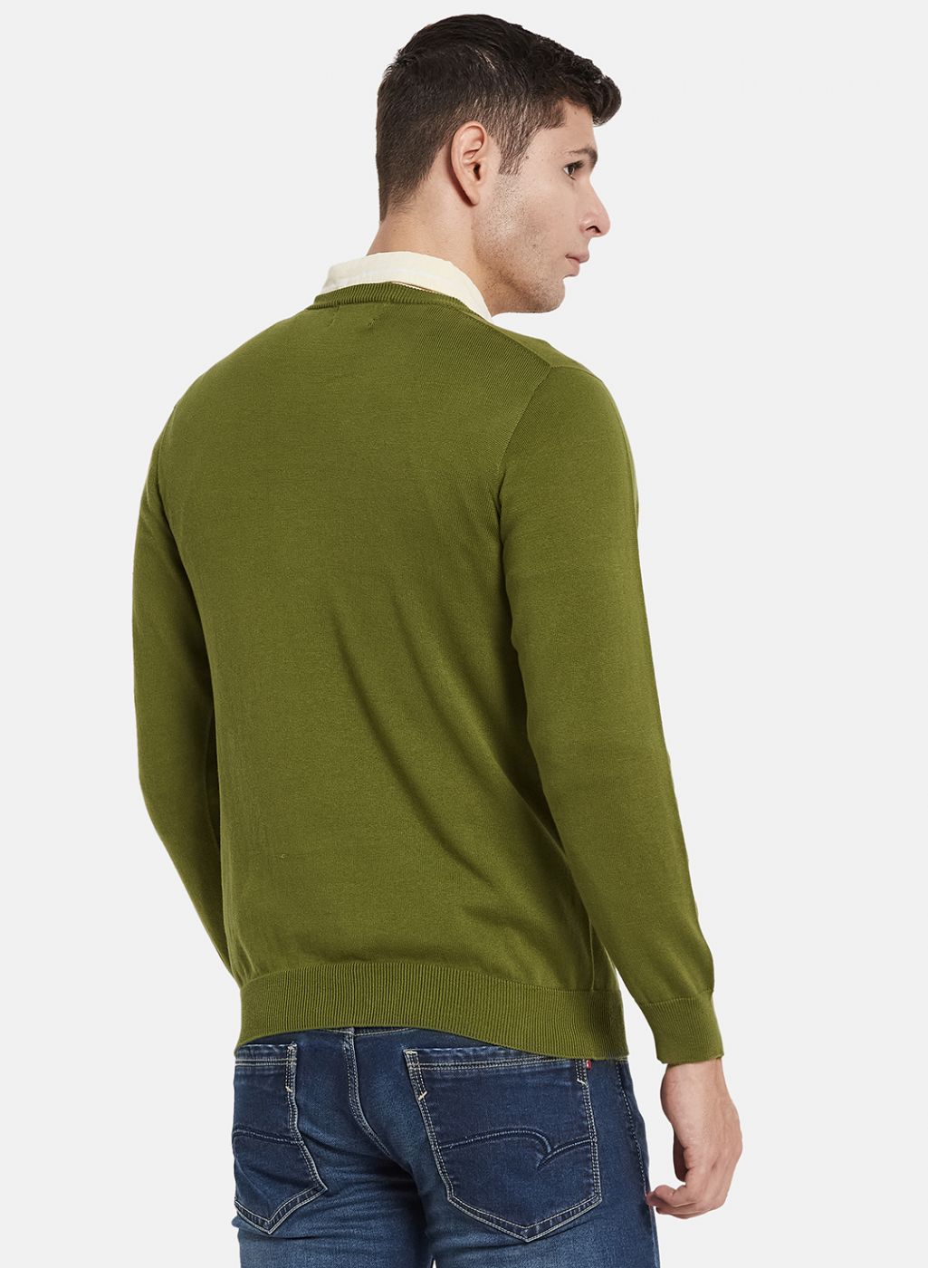 Men Olive Solid Pullover