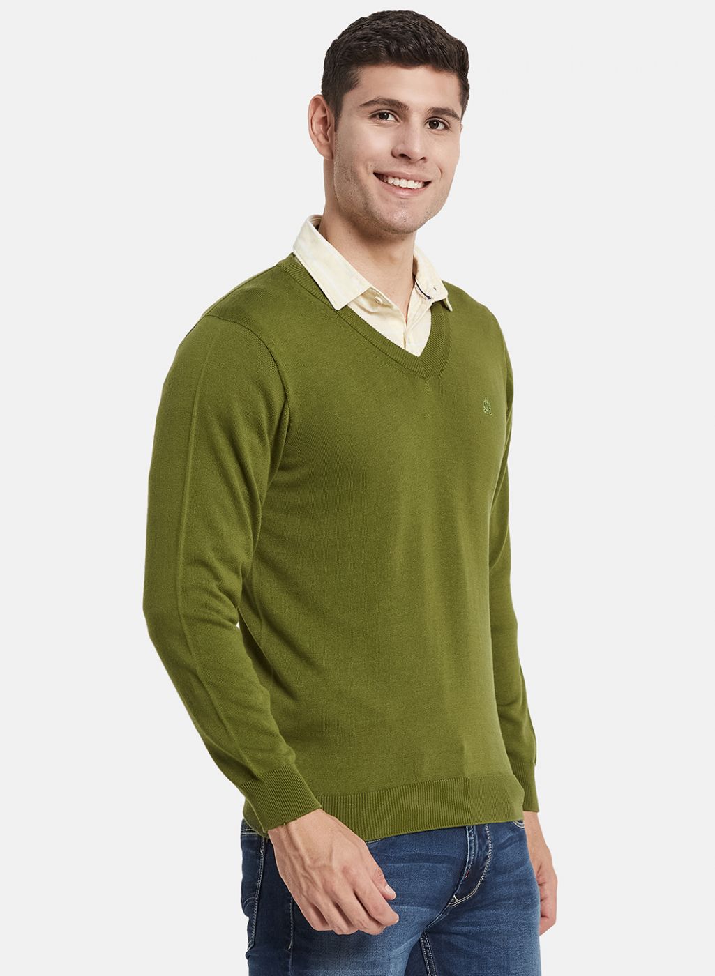 Men Olive Solid Pullover