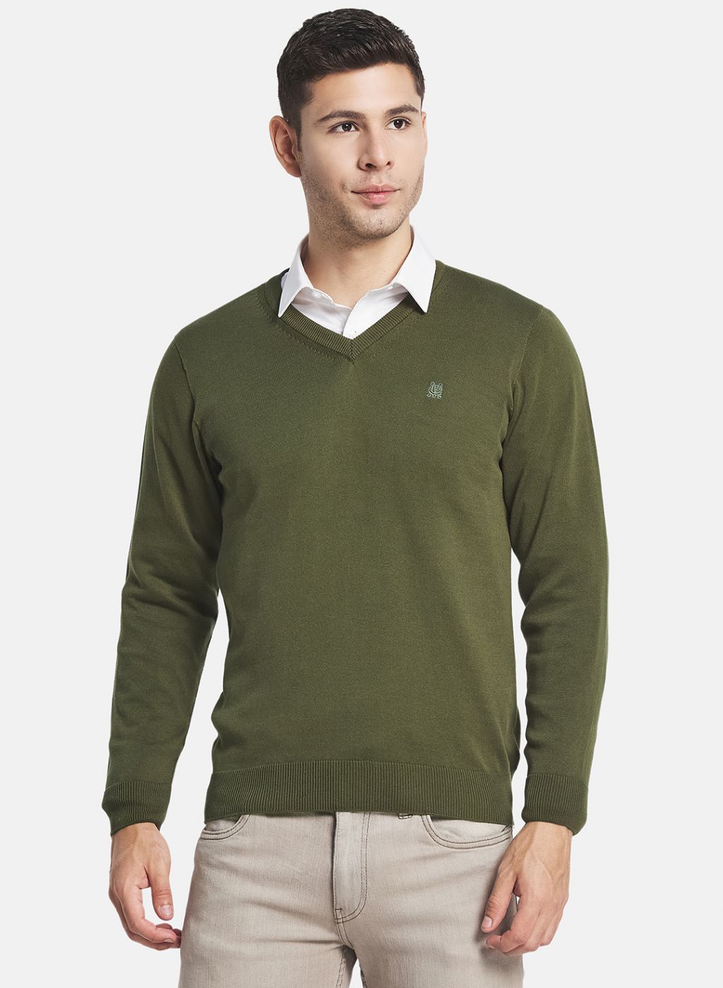 Men Olive Solid Sweater