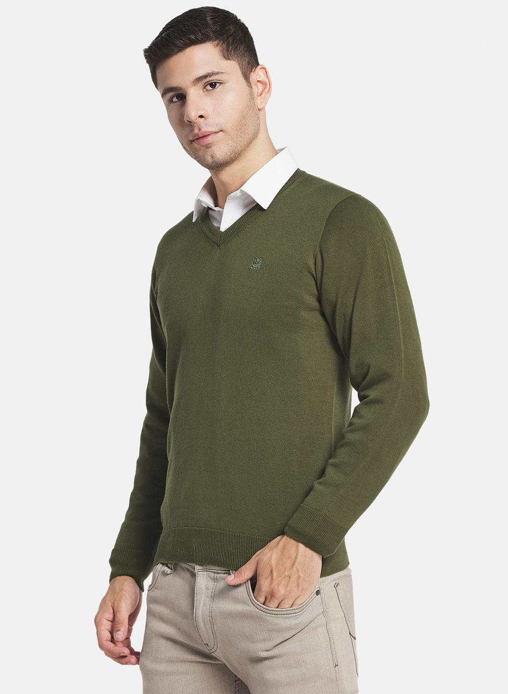 Men Olive Solid Sweater