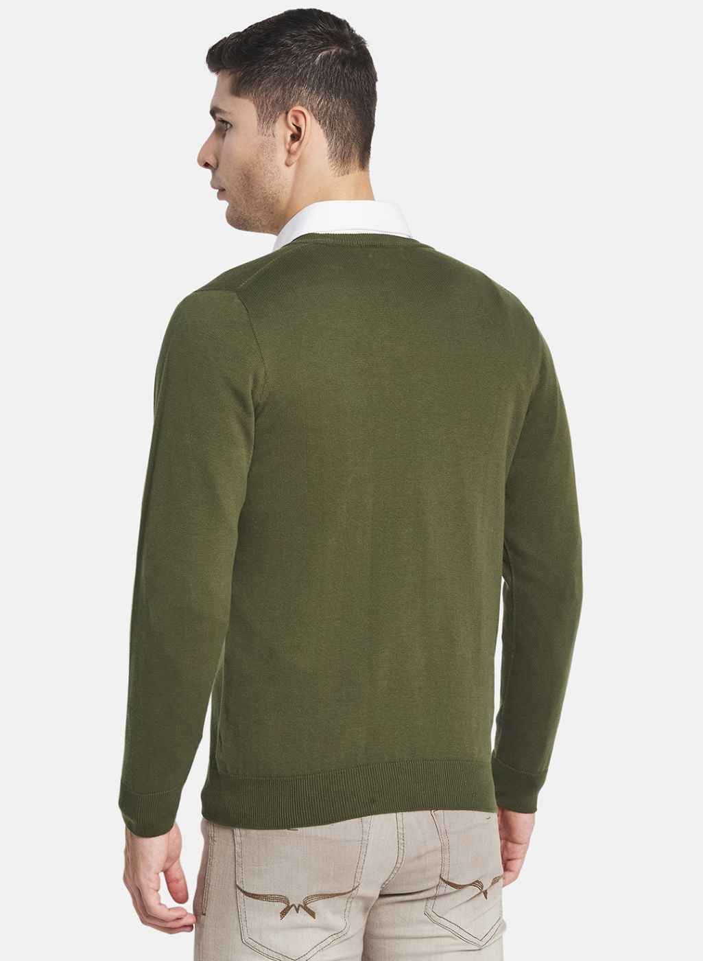 Men Olive Solid Sweater