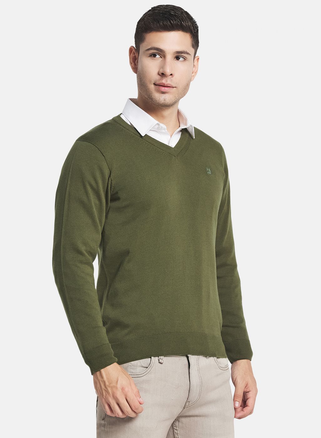 Men Olive Solid Sweater