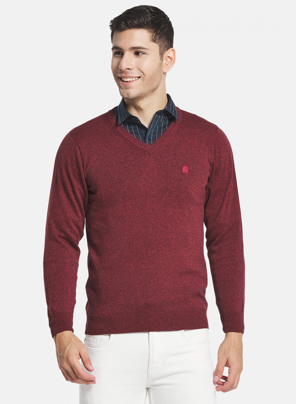 Men Red Solid Pullover