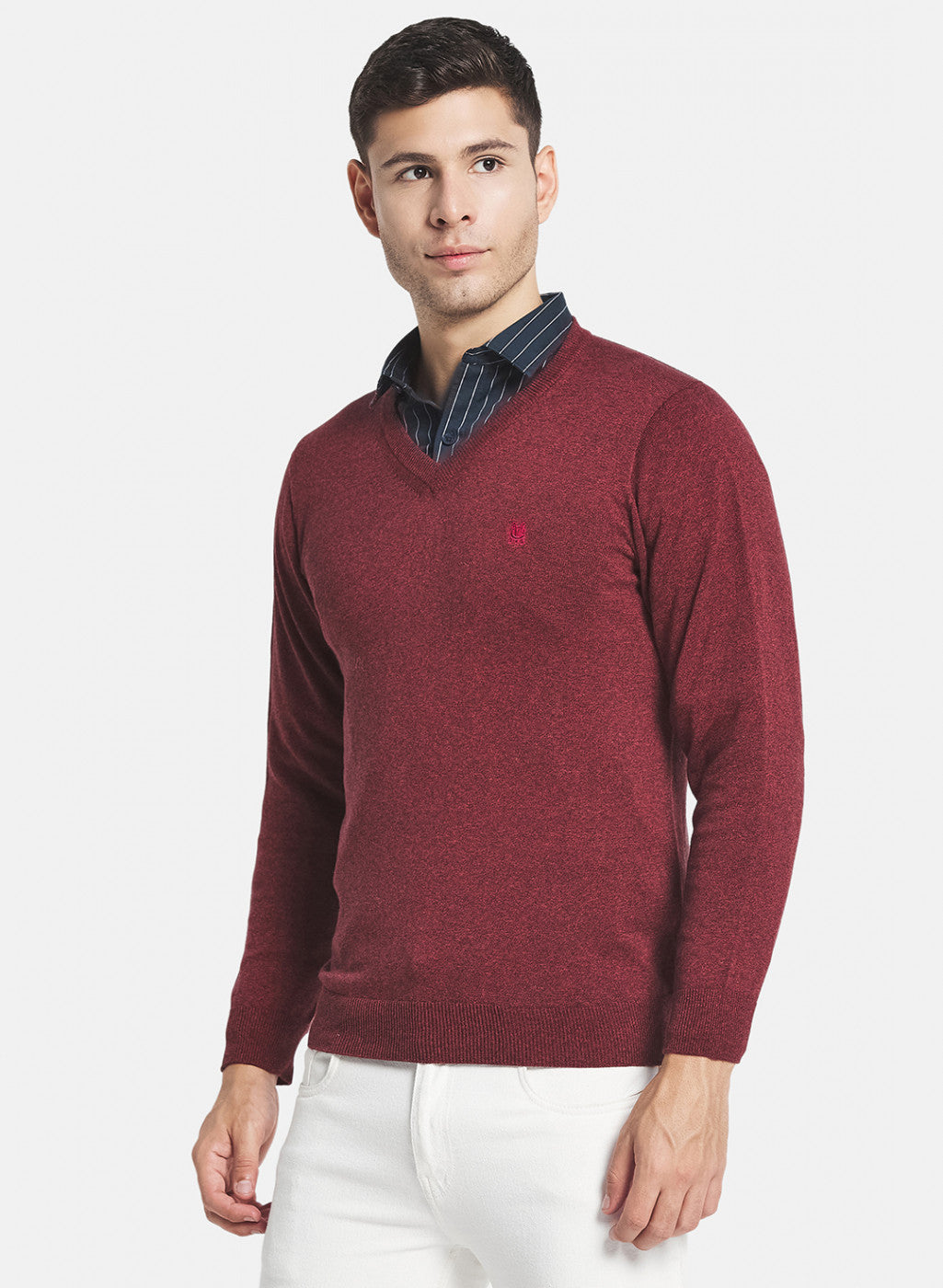 Men Red Solid Pullover