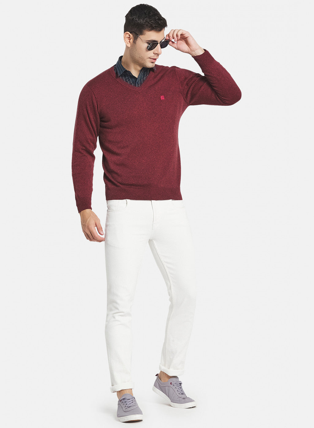 Men Red Solid Pullover