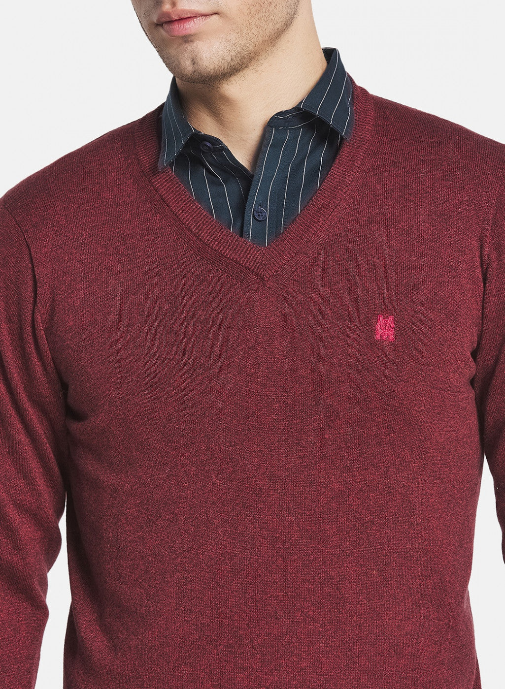 Men Red Solid Pullover