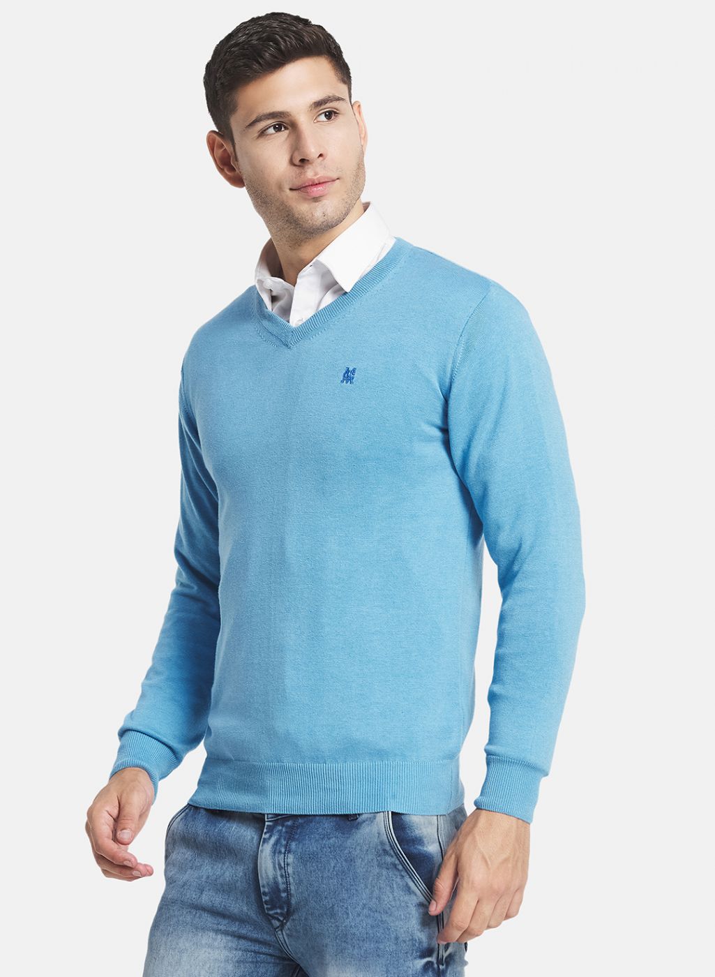 Men Blue Solid Pullover