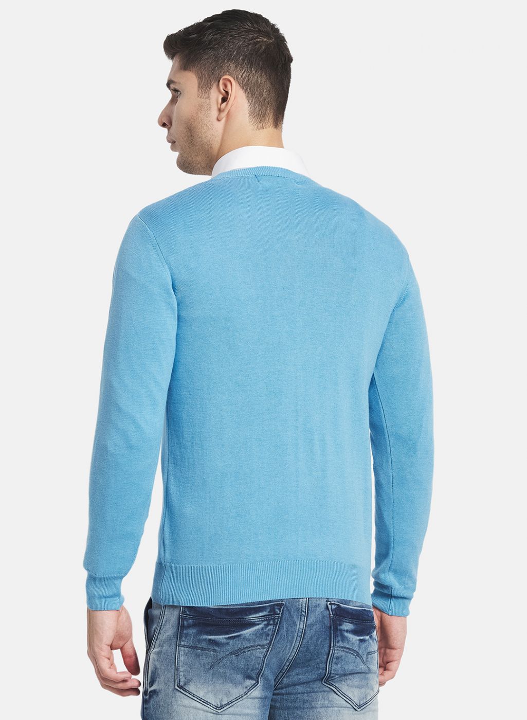 Men Blue Solid Pullover