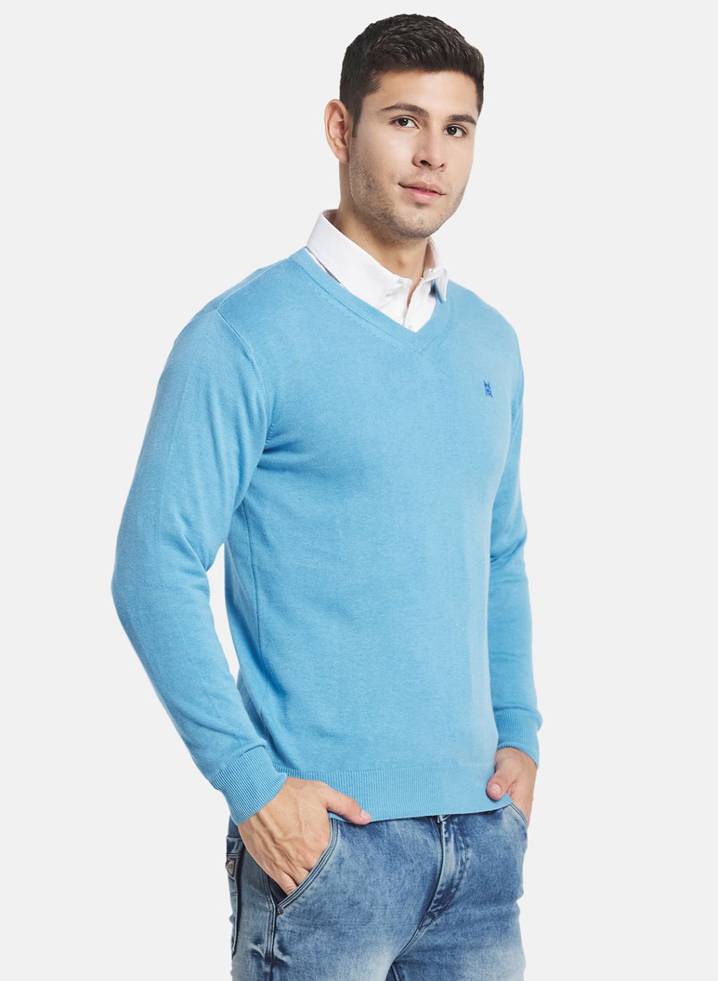 Men Blue Solid Pullover