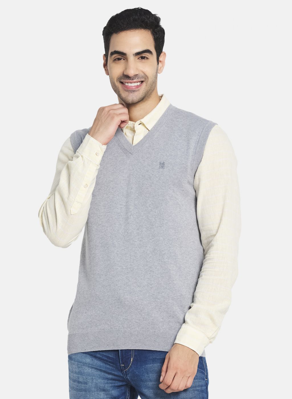 Men Grey Solid Sweater