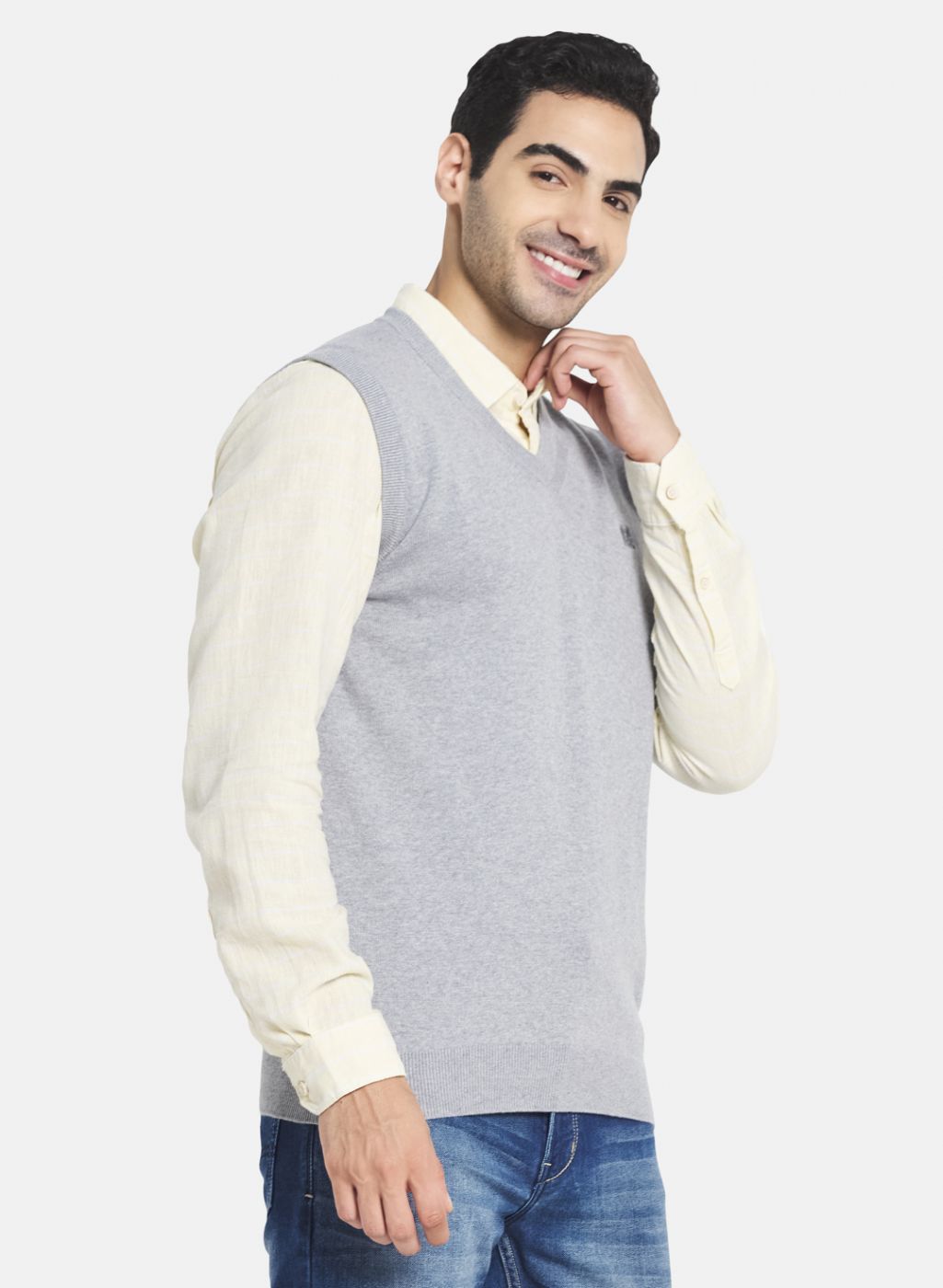 Men Grey Solid Sweater