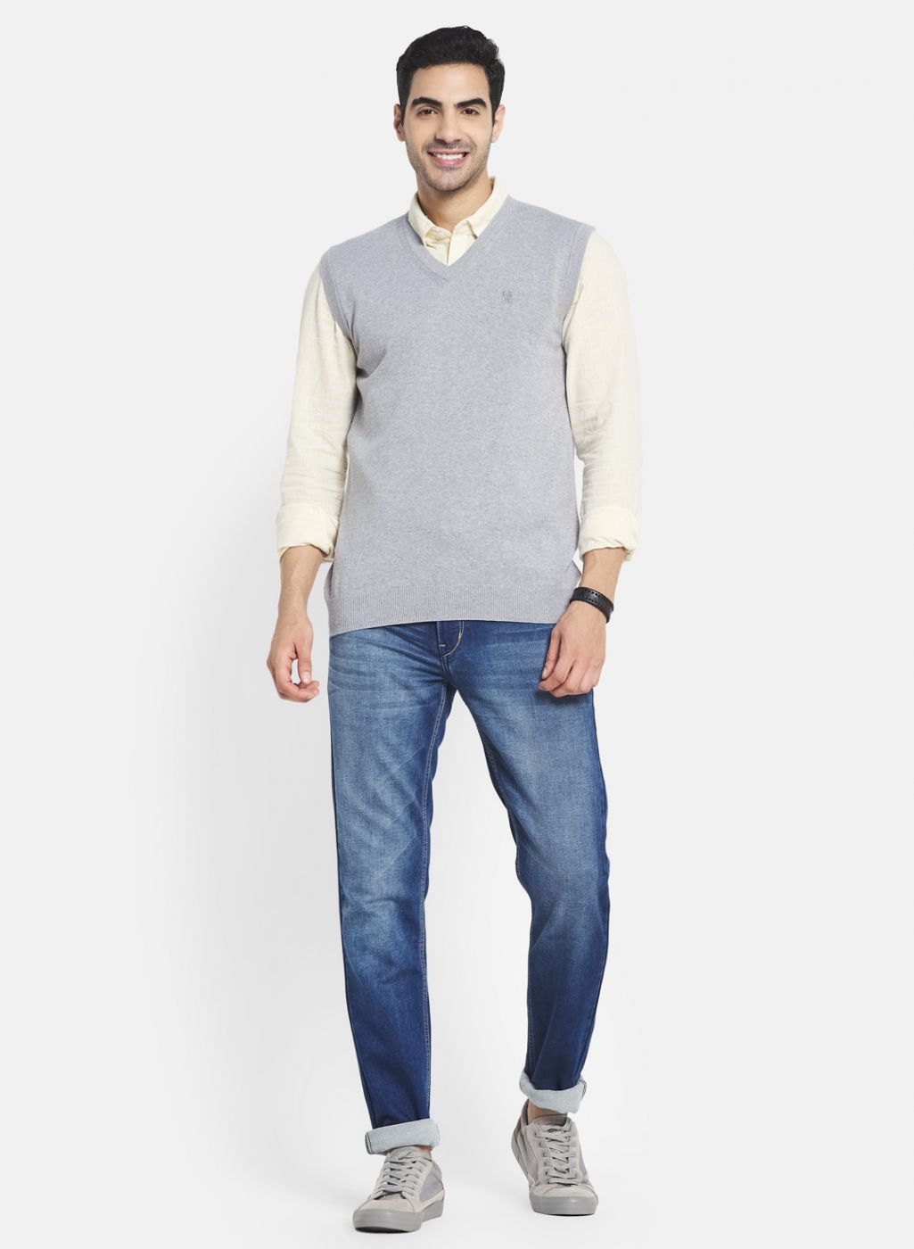 Men Grey Solid Sweater