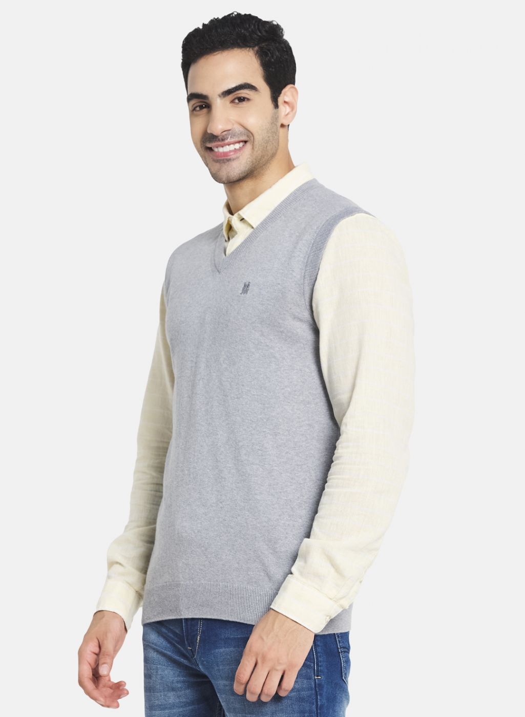 Men Grey Solid Sweater