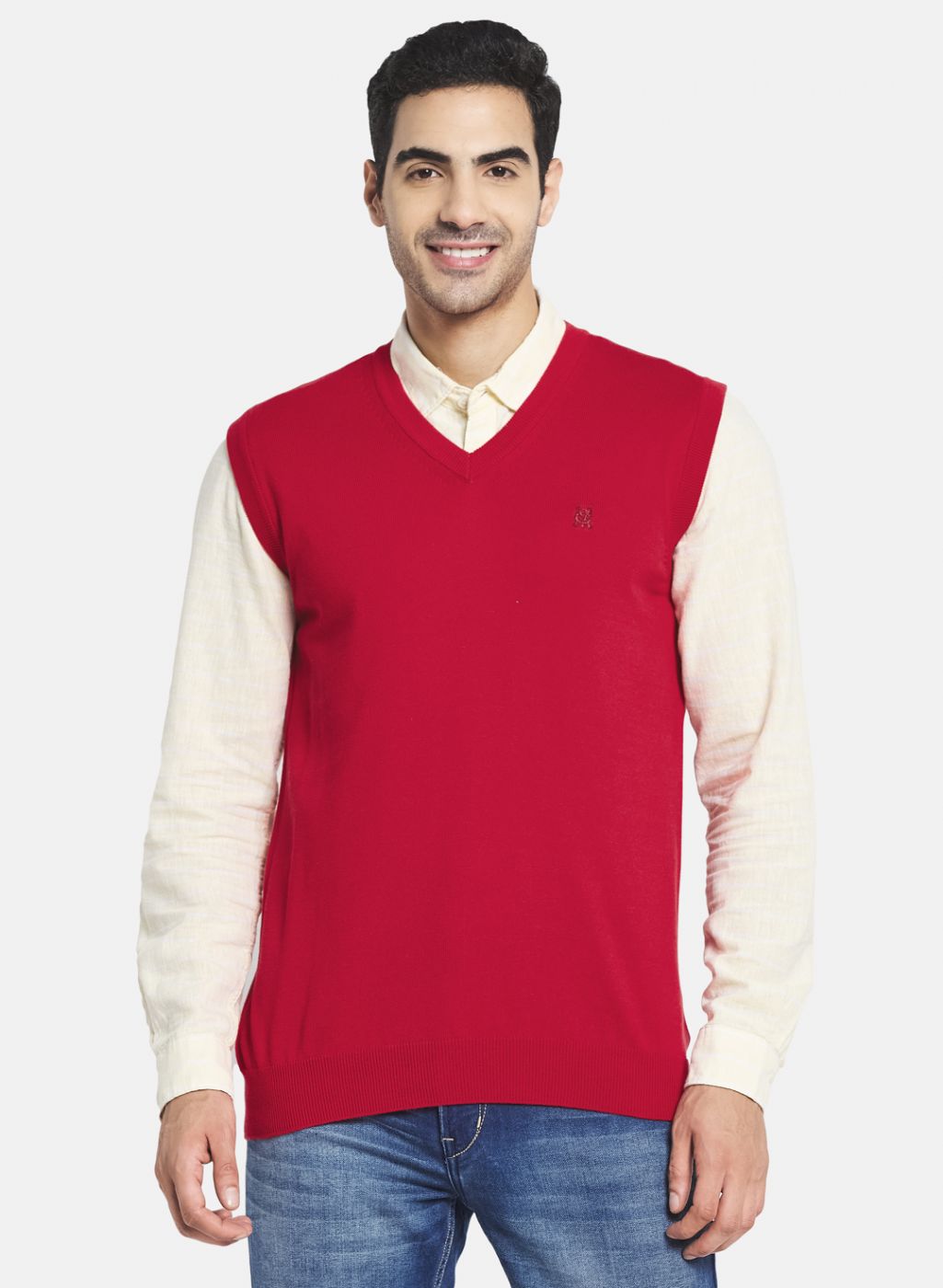 Men Red Solid Sweater