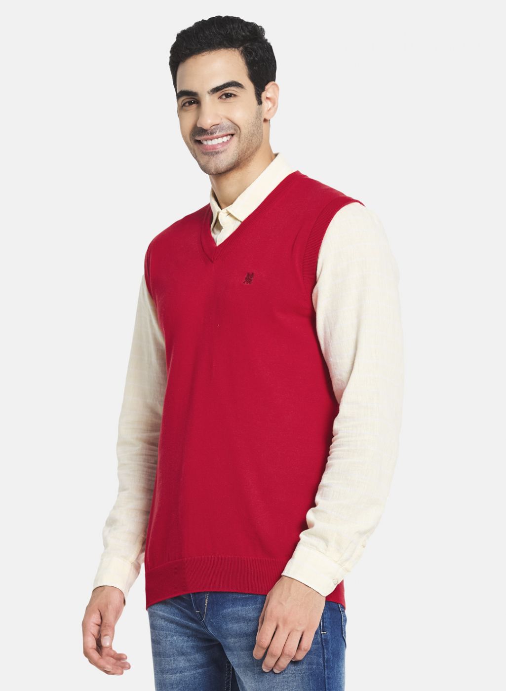 Men Red Solid Sweater