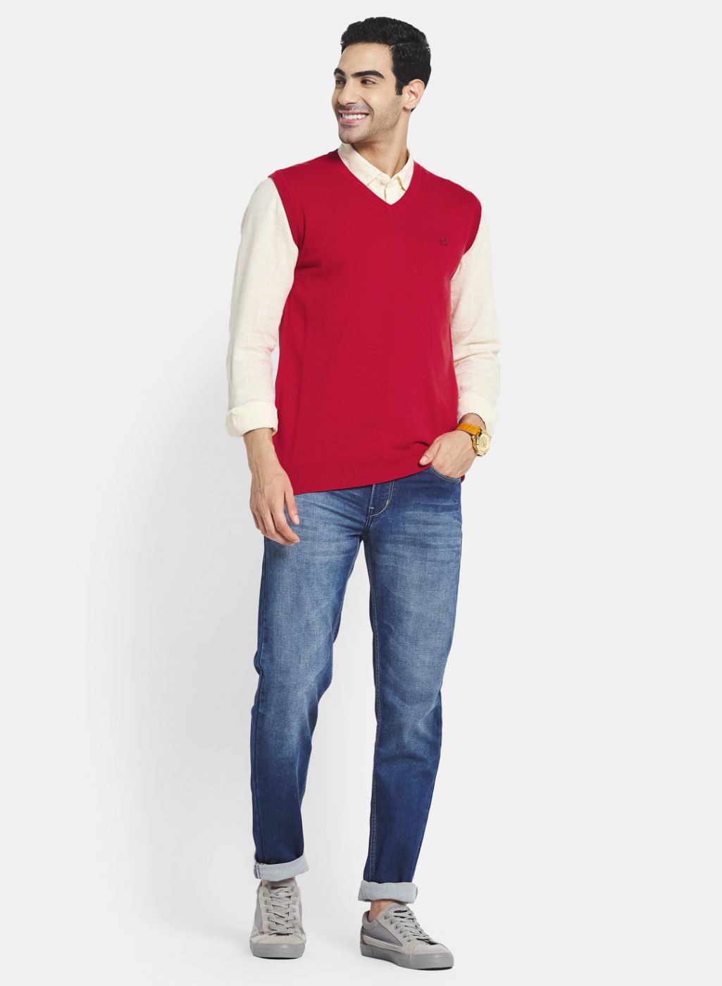 Men Red Solid Sweater