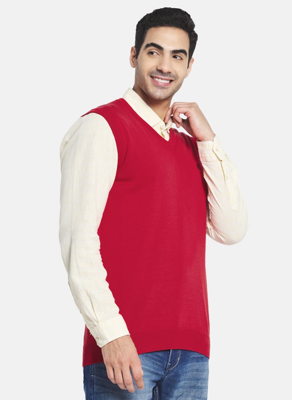 Men Red Solid Sweater