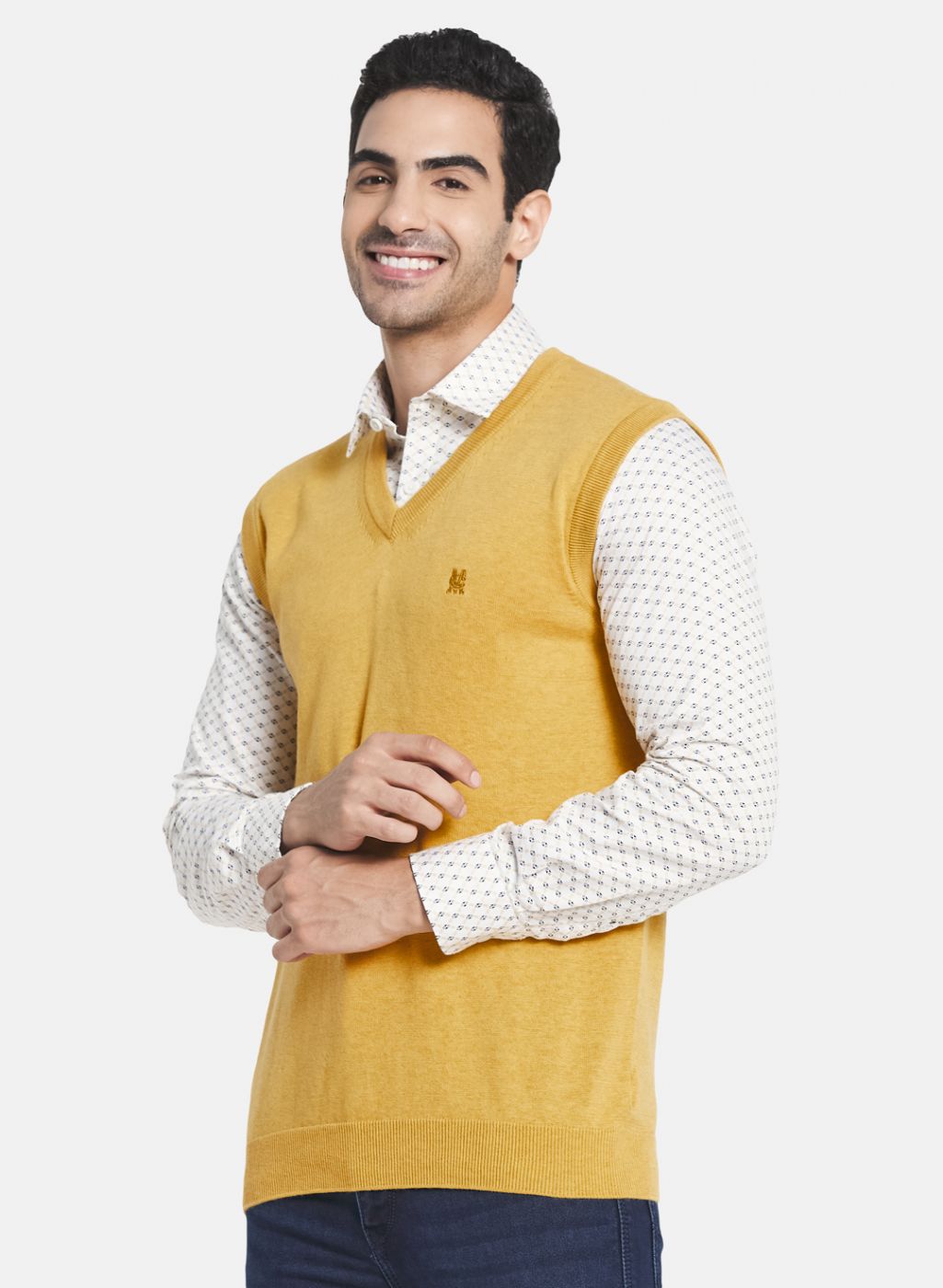 Men Yellow Solid Sweater