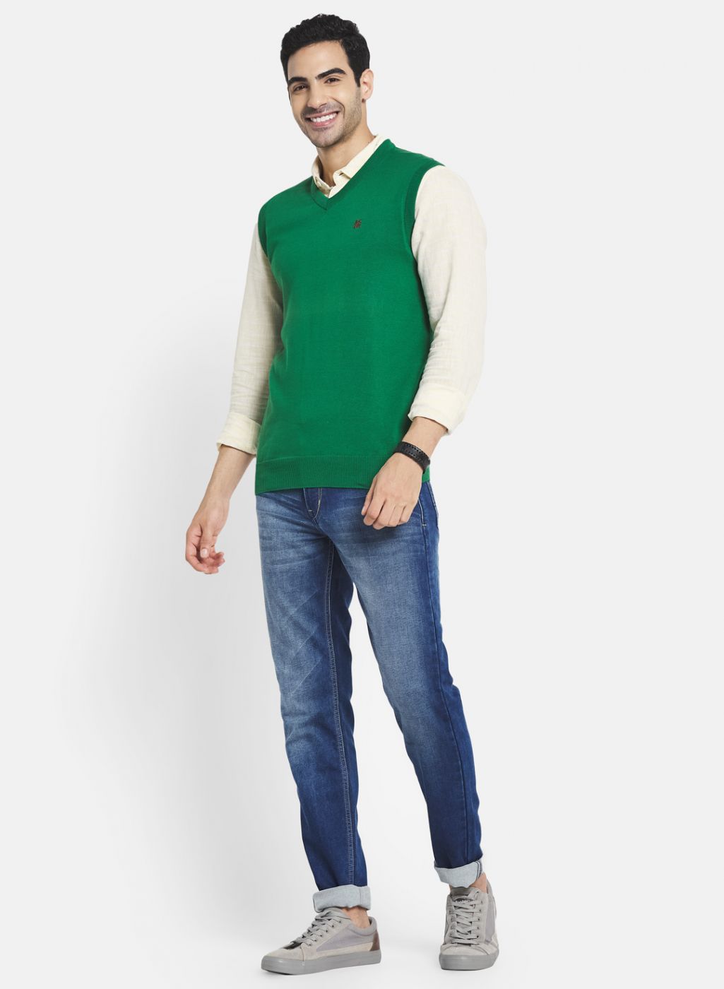 Men Green Solid Sweater