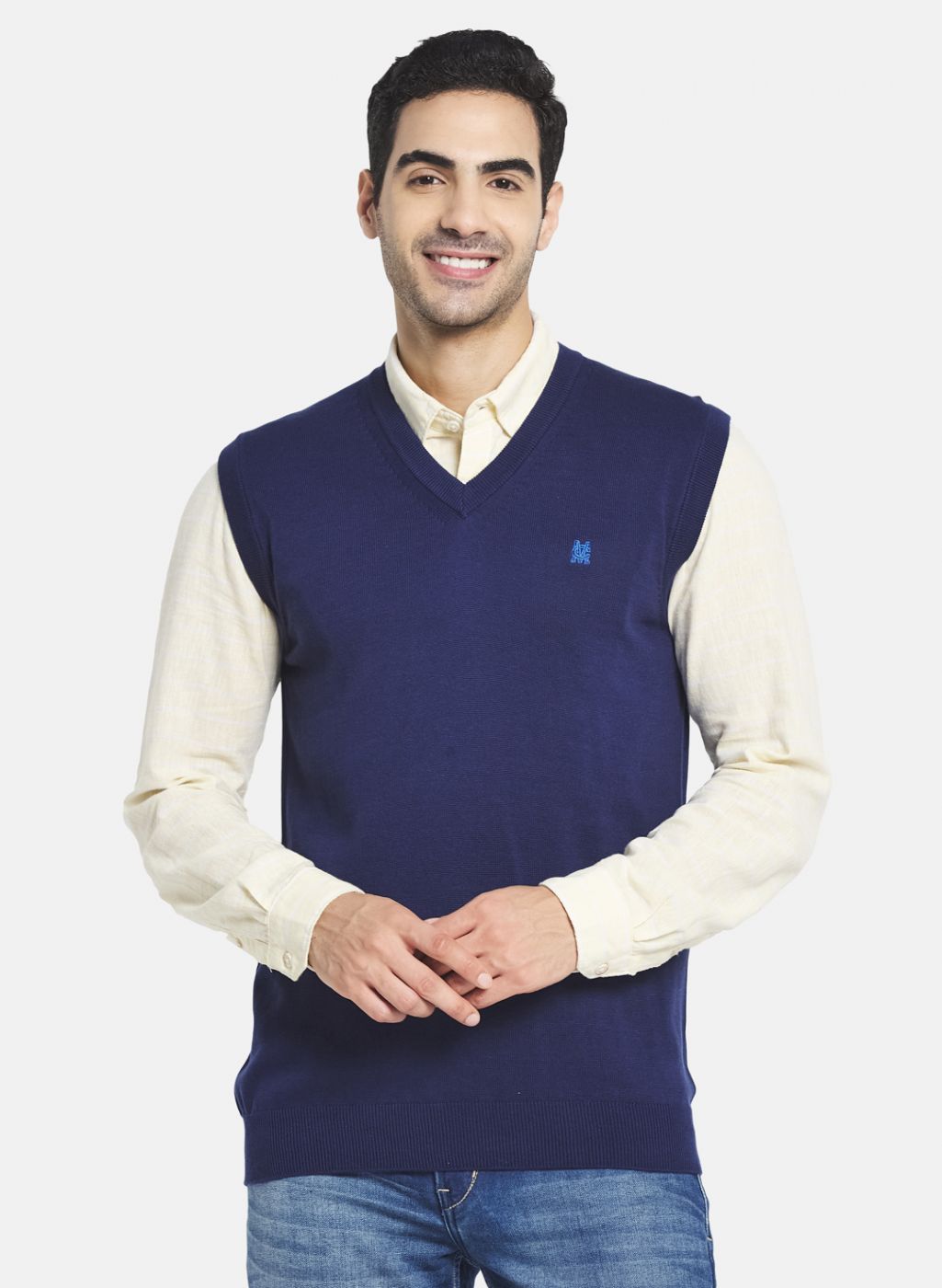 Men Blue Solid Sweater