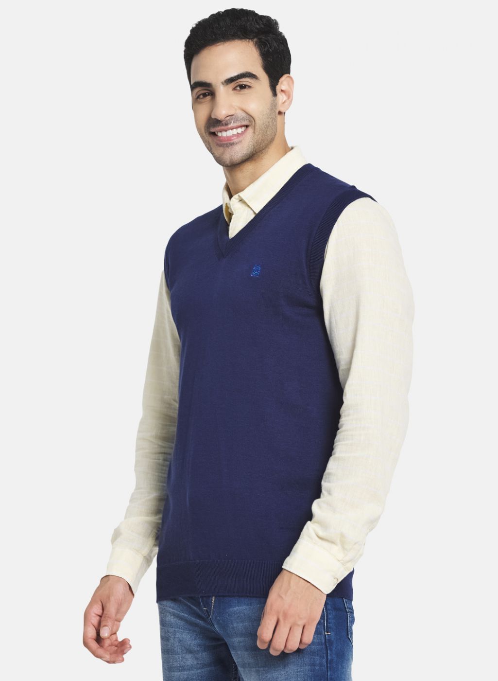 Men Blue Solid Sweater