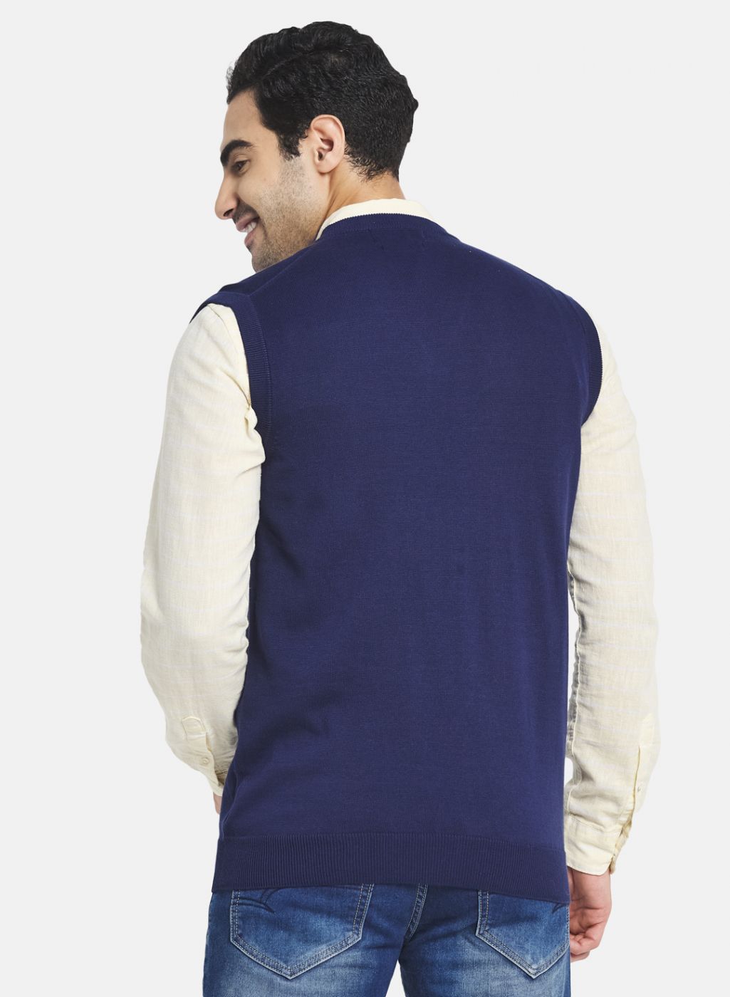 Men Blue Solid Sweater