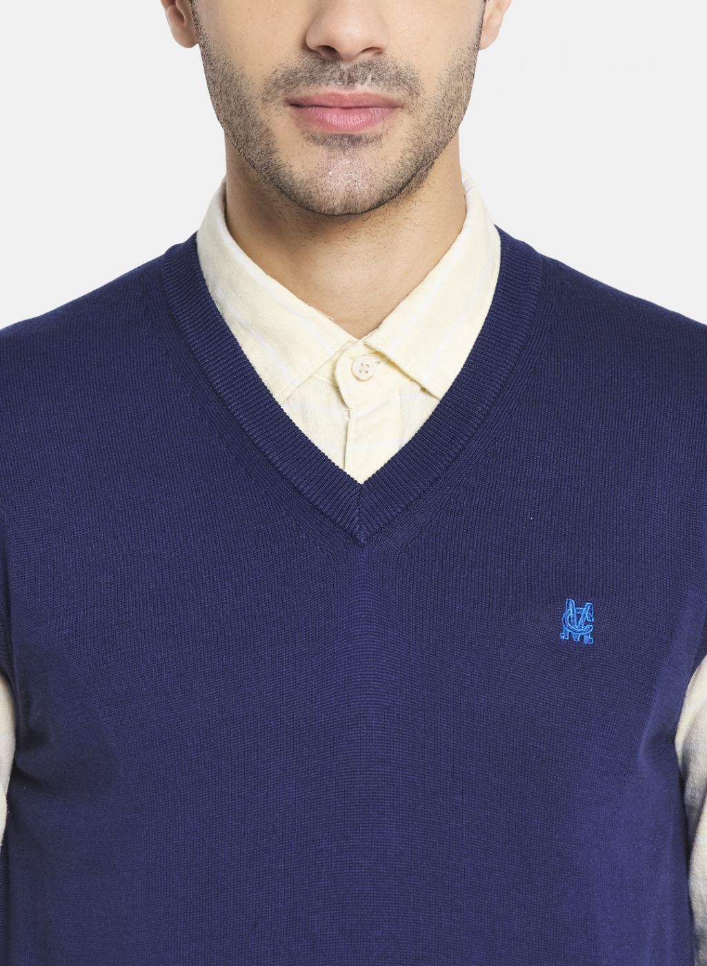 Men Blue Solid Sweater