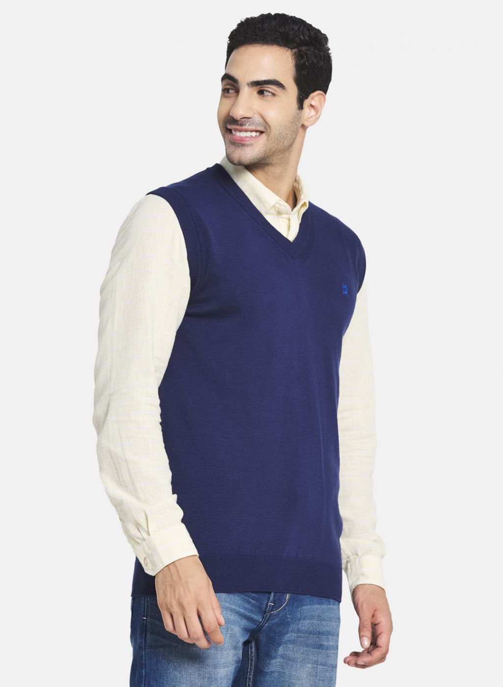 Men Blue Solid Sweater