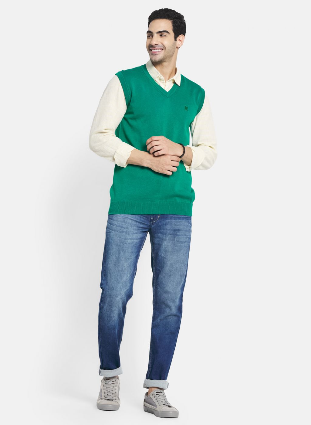 Men Green Solid Sweater