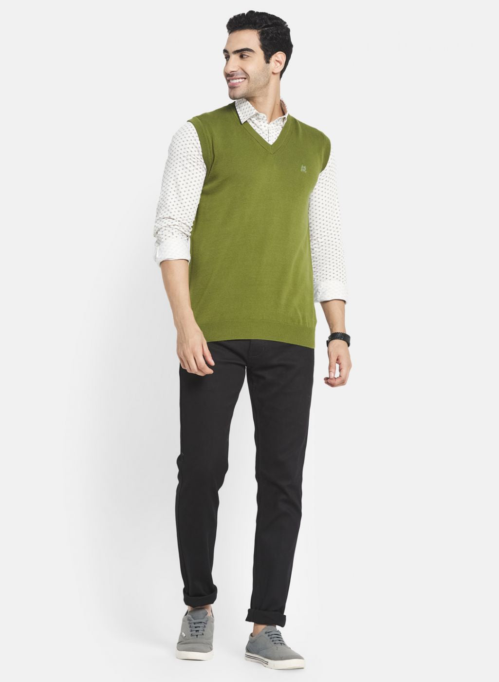 Men Olive Solid Sweater