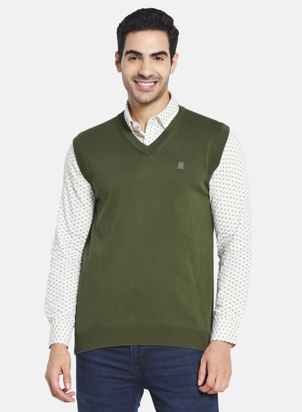 Men Olive Solid Sweater