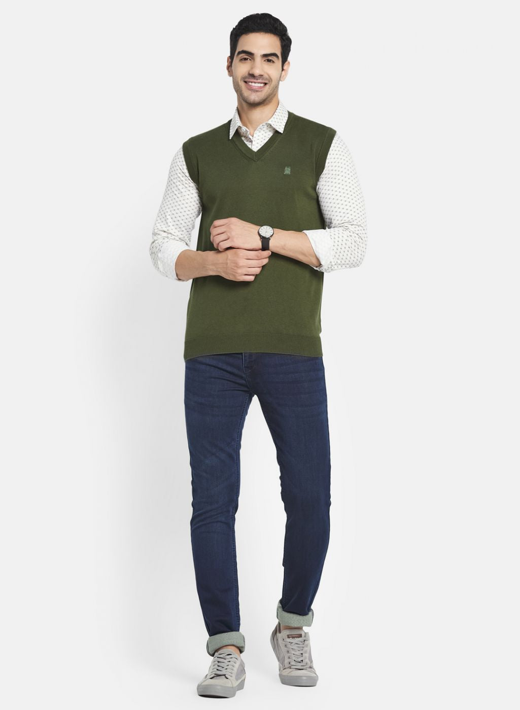 Men Olive Solid Sweater