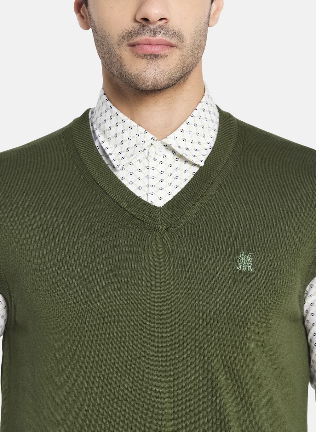 Men Olive Solid Sweater