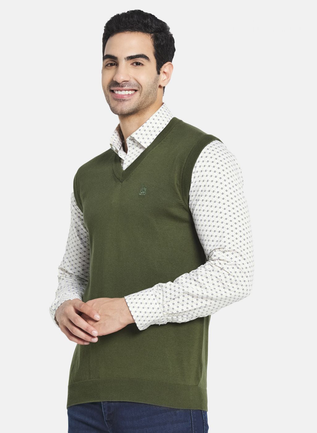 Men Olive Solid Sweater