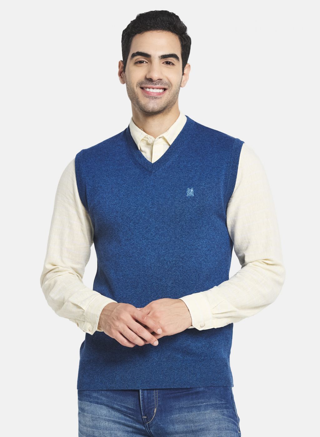 Men Blue Solid Sweater