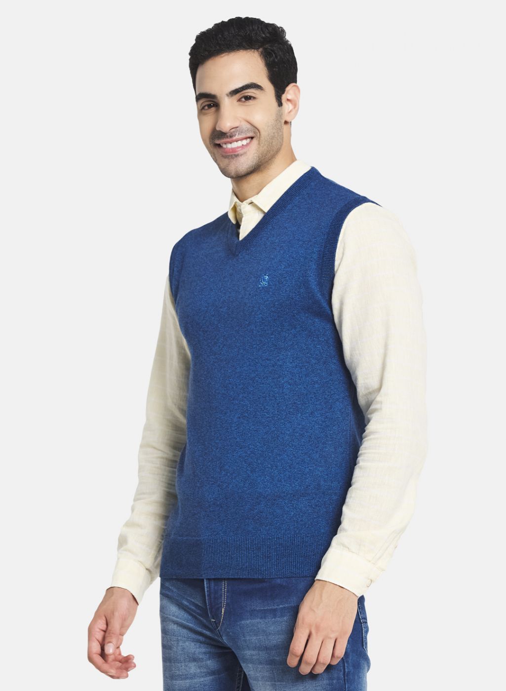 Men Blue Solid Sweater