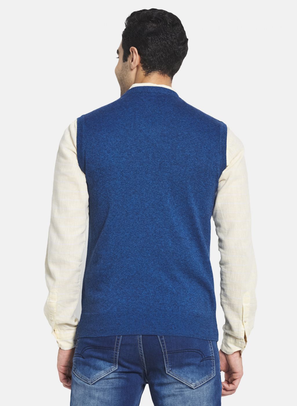 Men Blue Solid Sweater