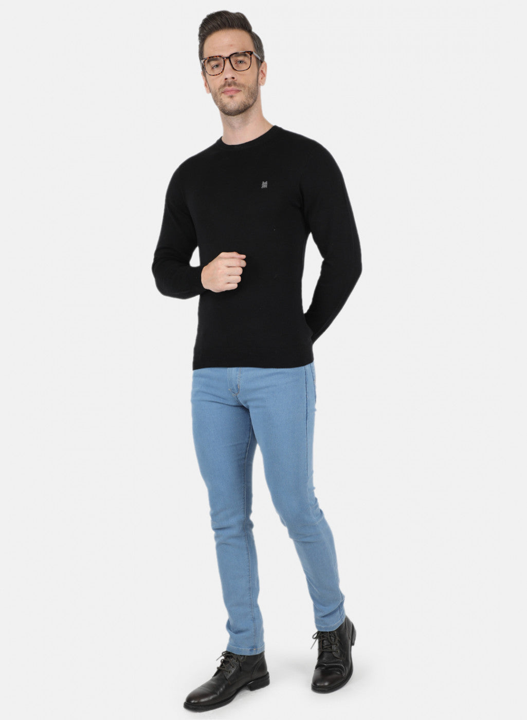 Men Black Solid Pullover