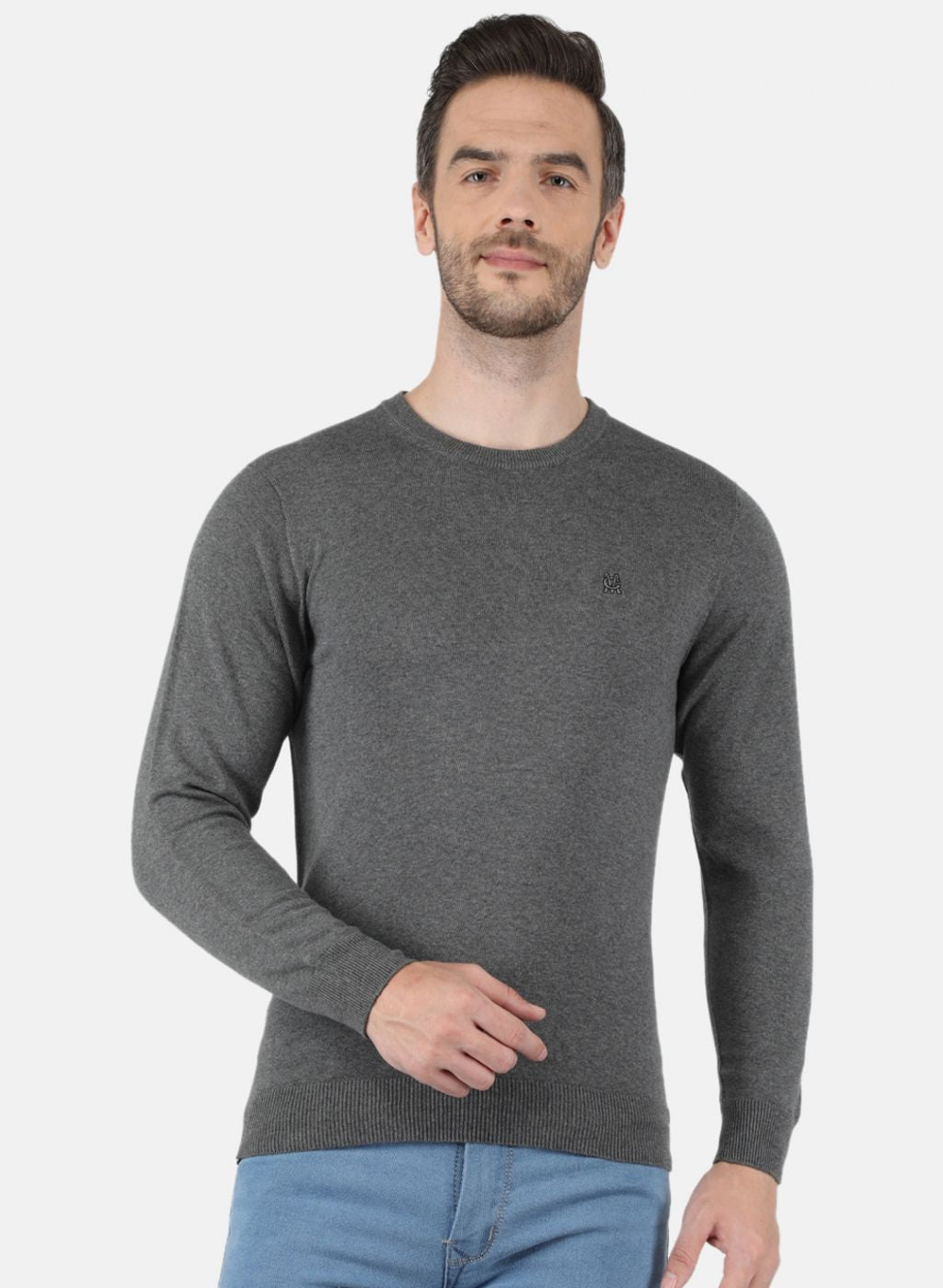 Men Grey Solid Pullover