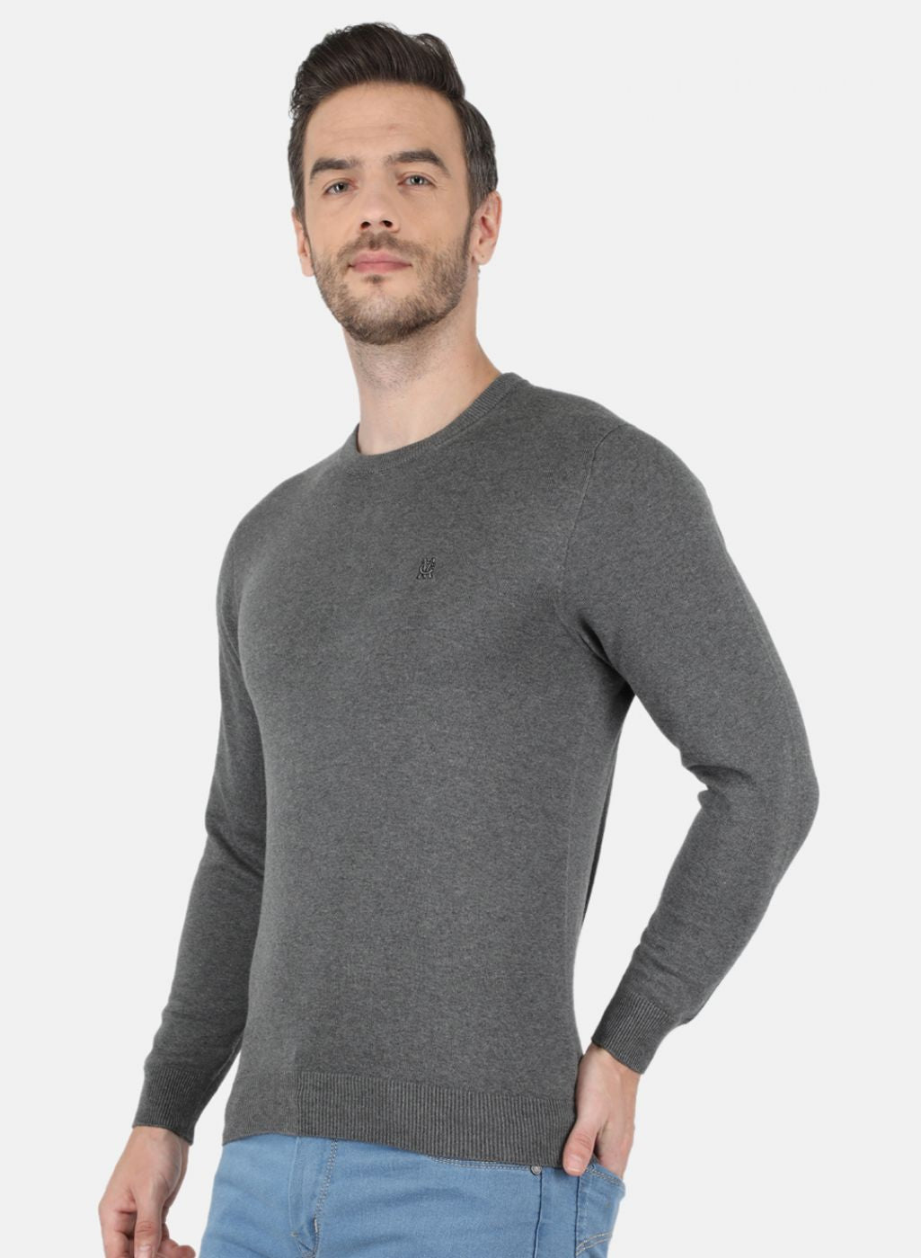 Men Grey Solid Pullover