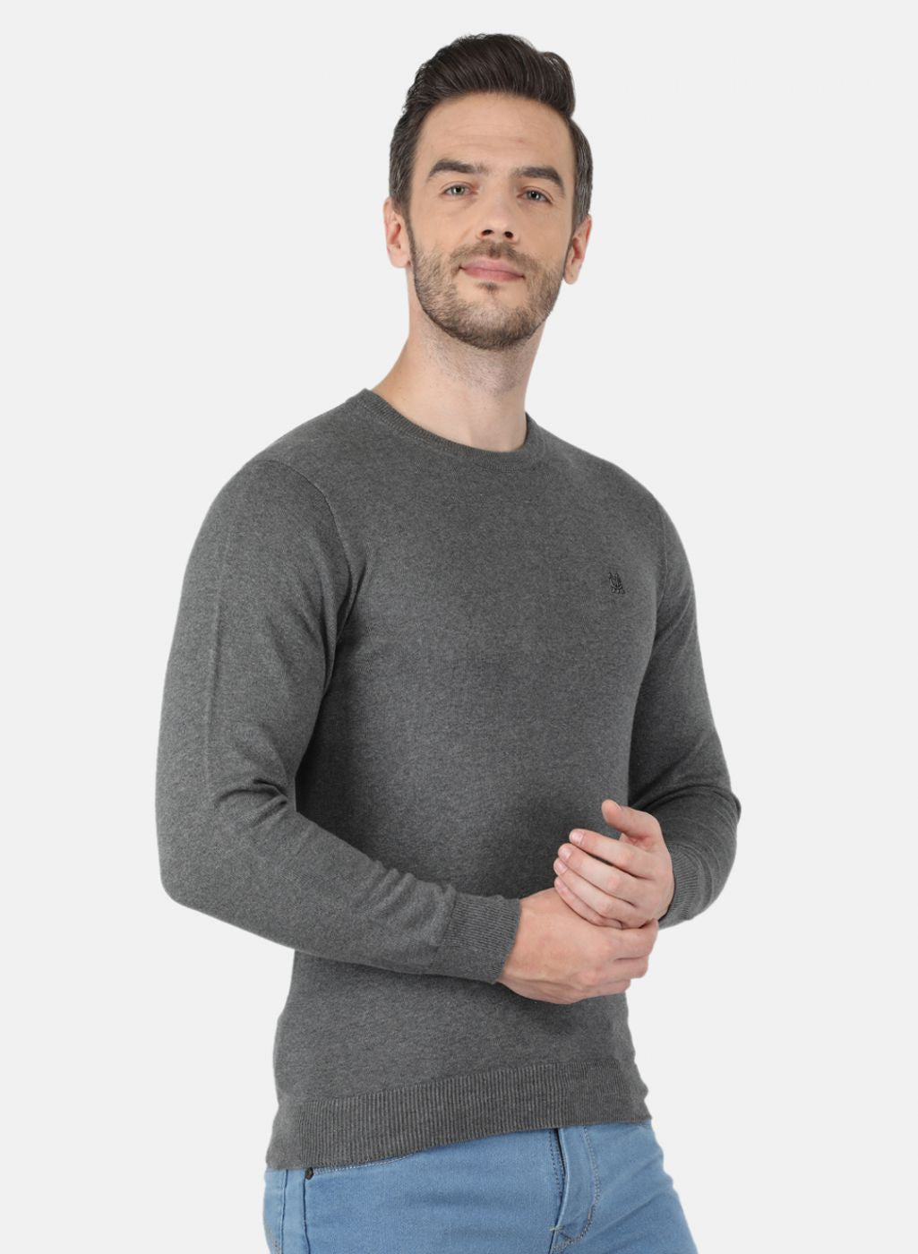 Men Grey Solid Pullover